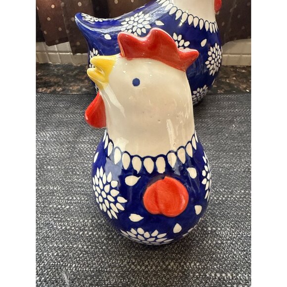 Ceramic Mikasa Chicken Decorations Set Of 2 Blue & White With Floral Pattern - Picture 8 of 11